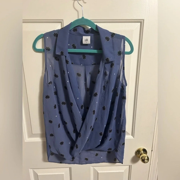 CAbi Tops - *Bundle Only! CAbi Crossover Blouse Vivid Violet Floral Draped Front Sheer Top S